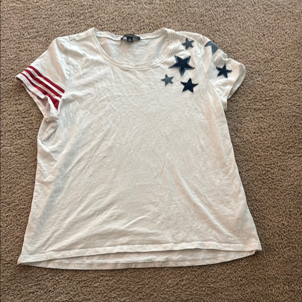 INC International Concepts White and Blue Relaxed Short Sleeve Tee